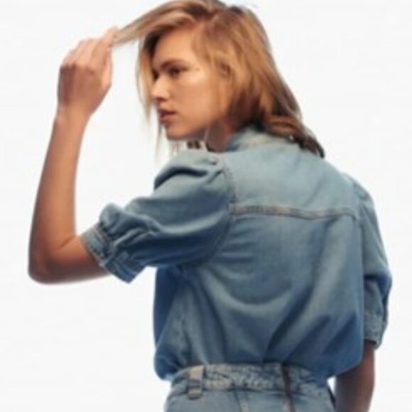 Zara Light Blue Denim Top with Tie Detail - Picture 10 of 16